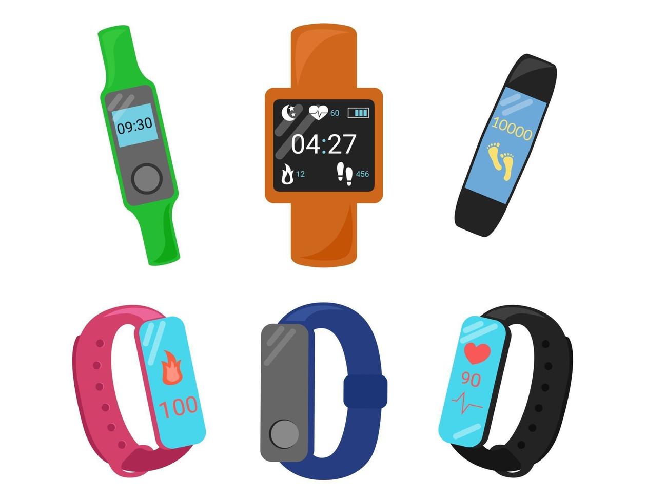 Conjunto de pulseras de fitness. bandas inteligentes aisladas. rastreador digital para deporte vector