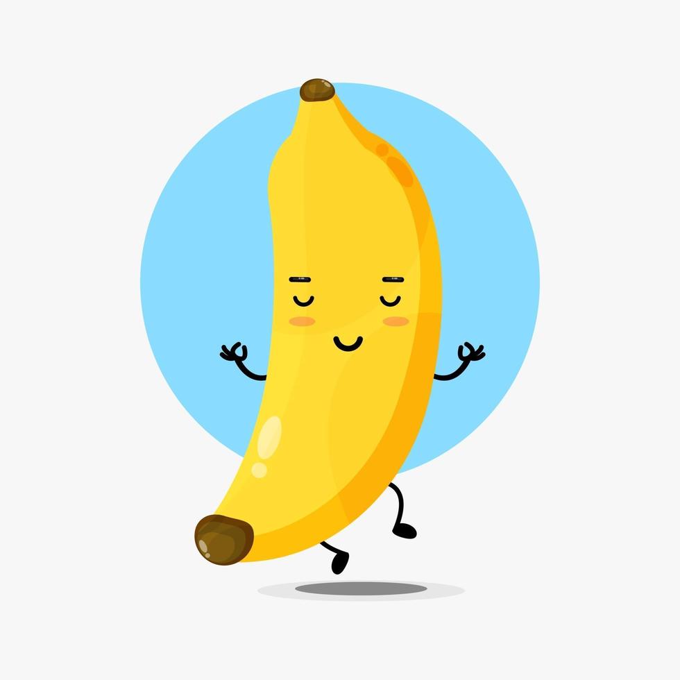 lindo personaje de plátano en pose de yoga vector