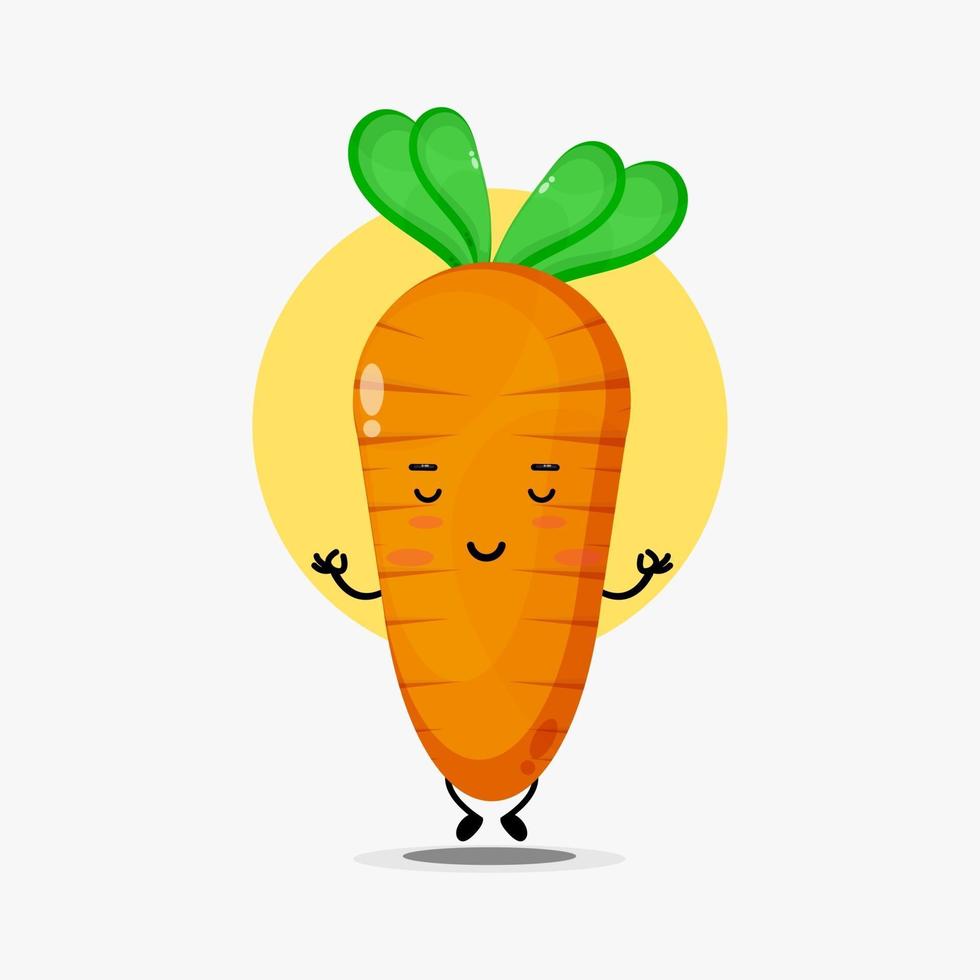 Cute carrot character meditating in yoga pose vector
