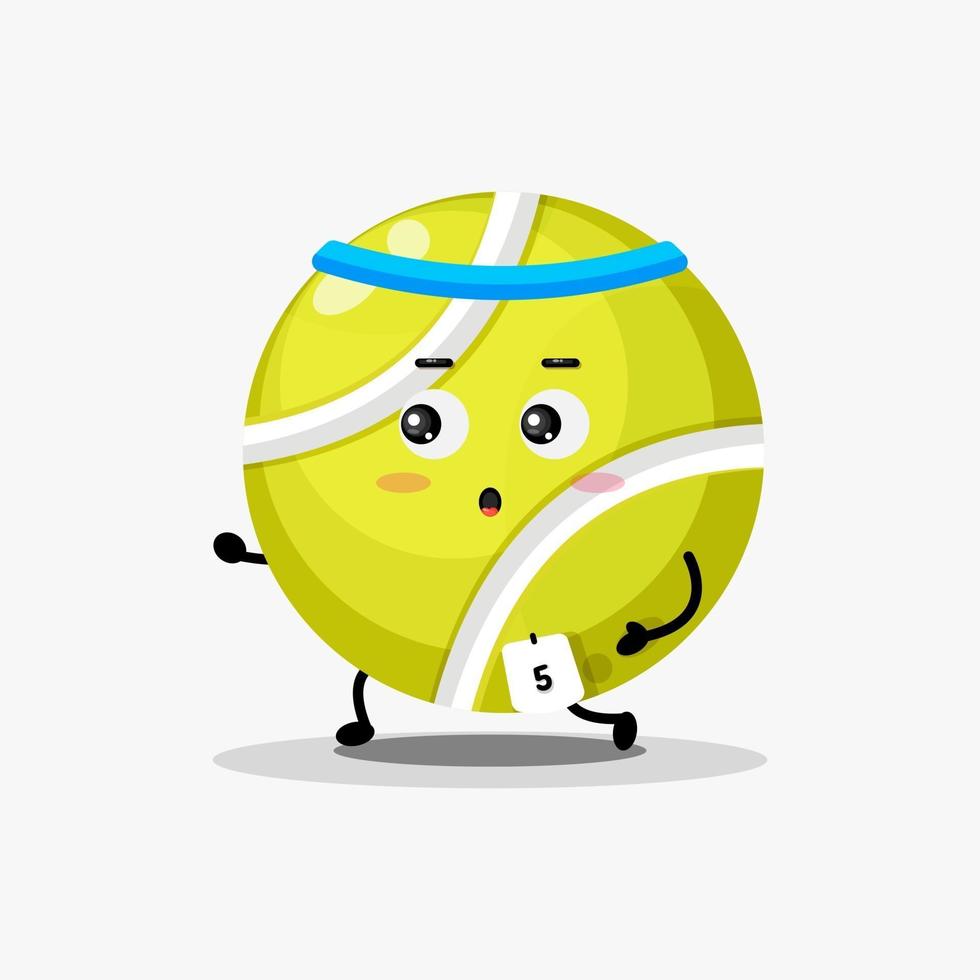 lindo personaje de pelota de tenis corriendo carrera vector