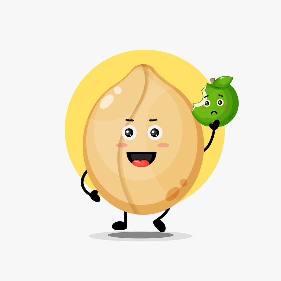 lindo personaje de guisante con manzana verde vector