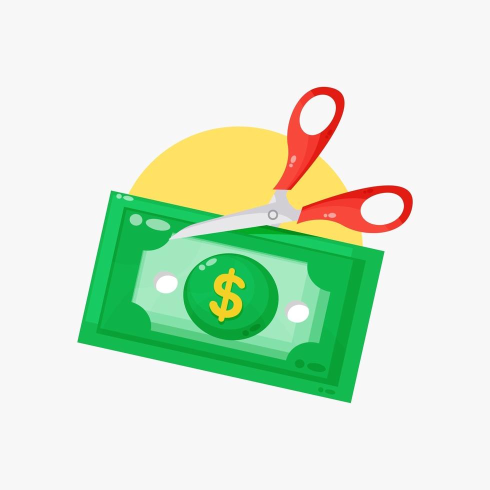 Illustration of scissors cutting banknotes vector