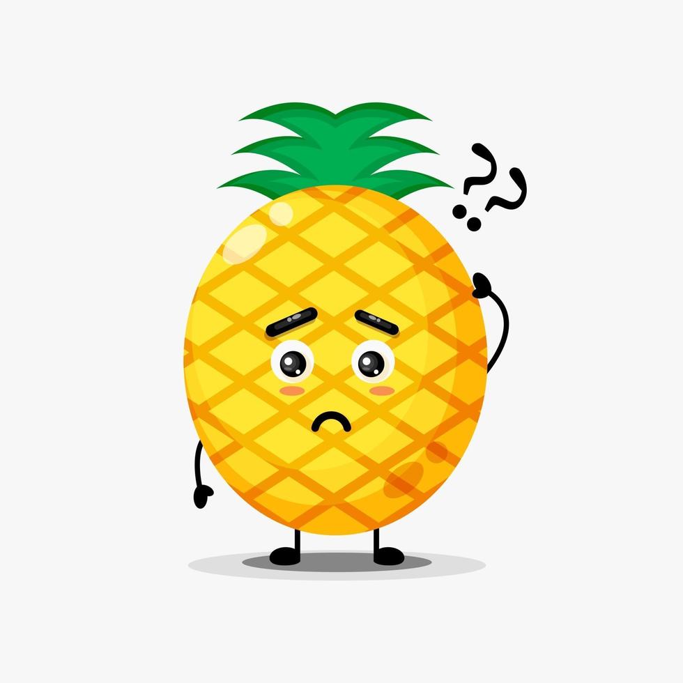 Cute pineapple character confused vector