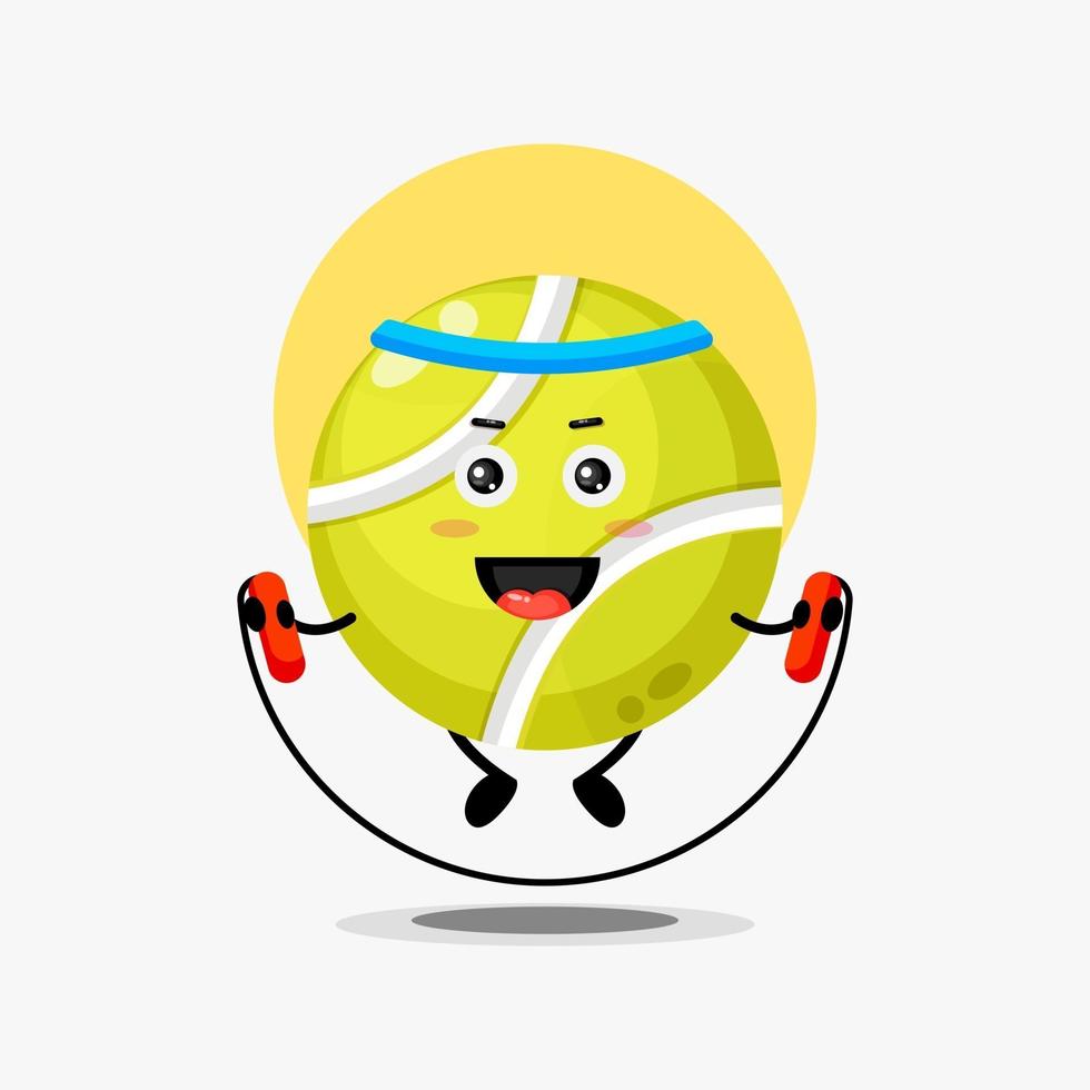 lindo personaje de pelota de tenis haciendo saltar la cuerda vector