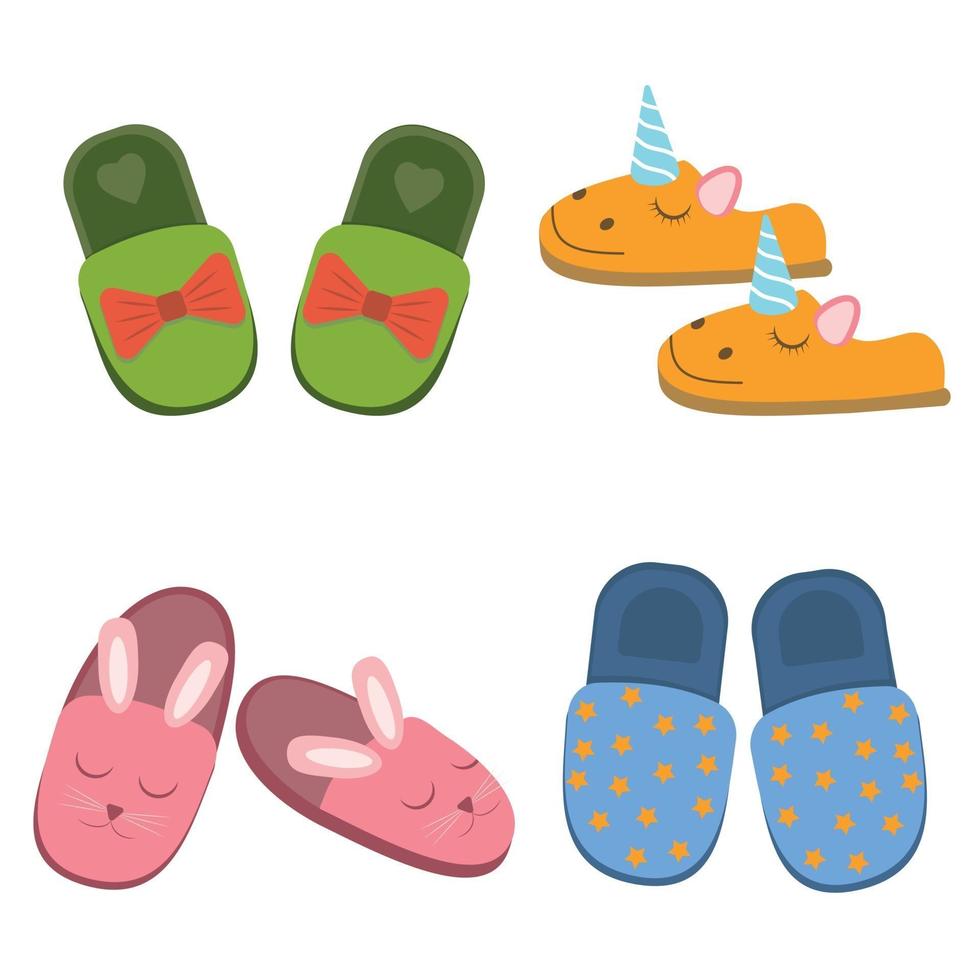 set of cozy home slippers, color vector illustration isolated on white