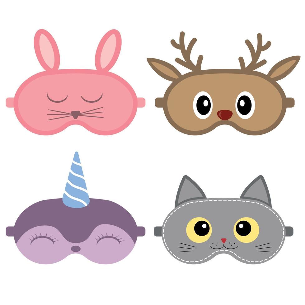 conjunto de antifaz para dormir con lindas caras de animales vector