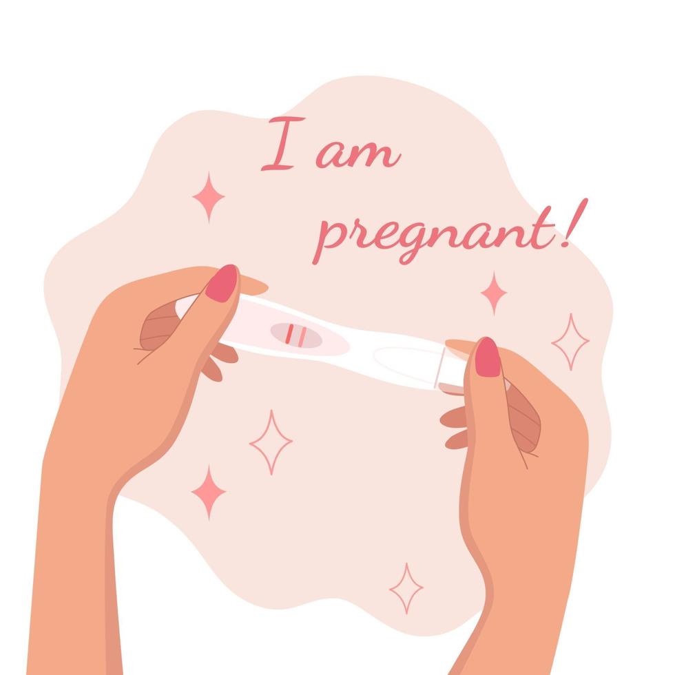 Woman holding a positive pregnancy test vector