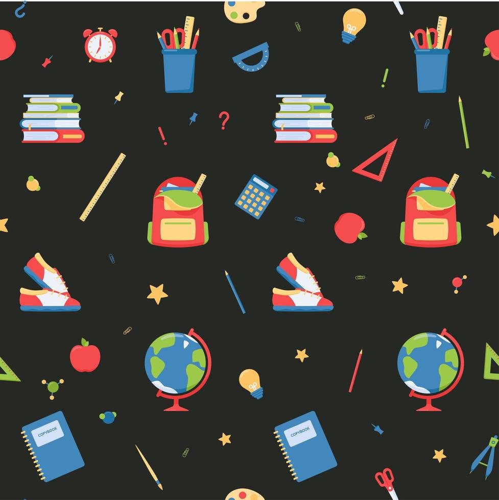 Seamless pattern of school items in flat style vector