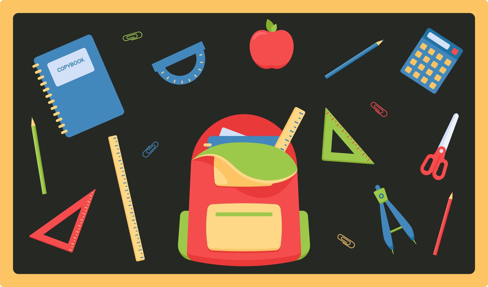 Vector set of school items feeds in flat style