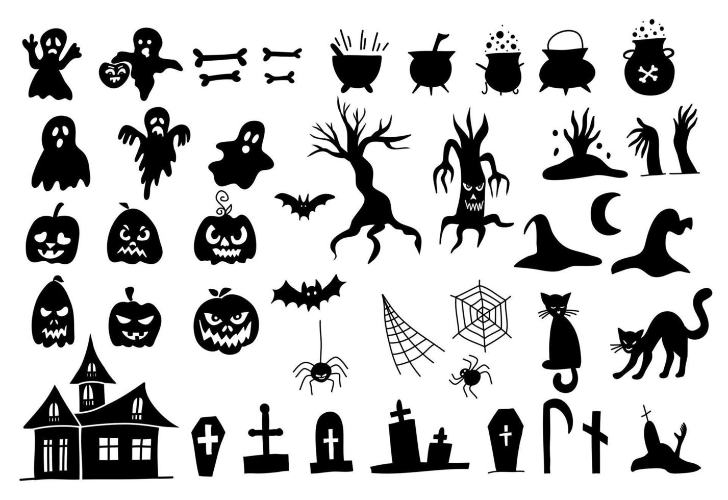 Set of silhouettes of Halloween doodle style vector