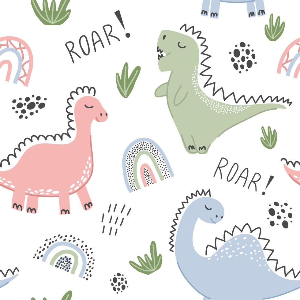 Children's seamless pattern with dinosaurs. vector
