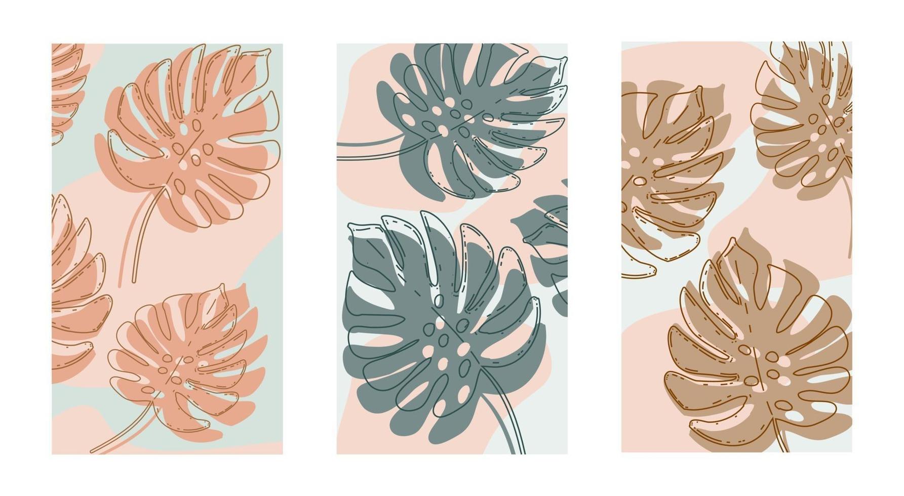 Set of posters with elements of plants and abstract shapes vector