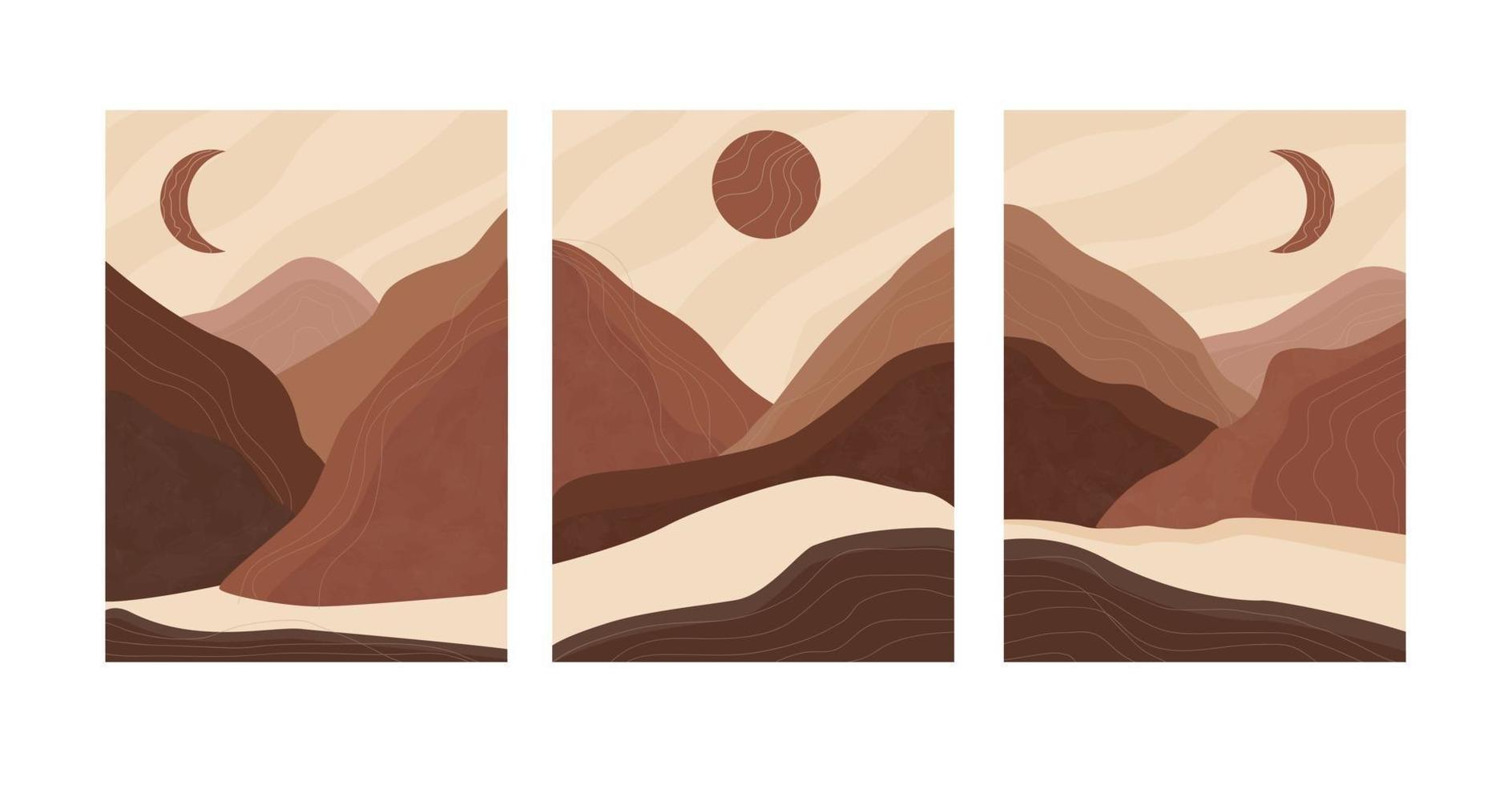 Set of abstract landscape posters. vector