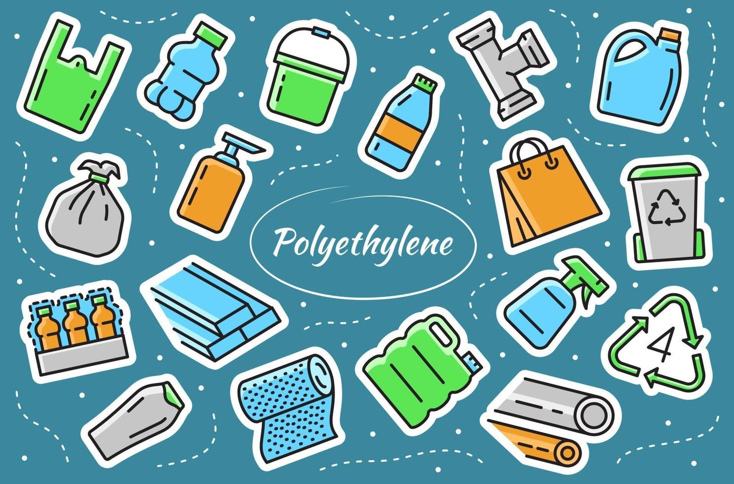 Low density polyethylene - sticker elements set. LDPE products. vector