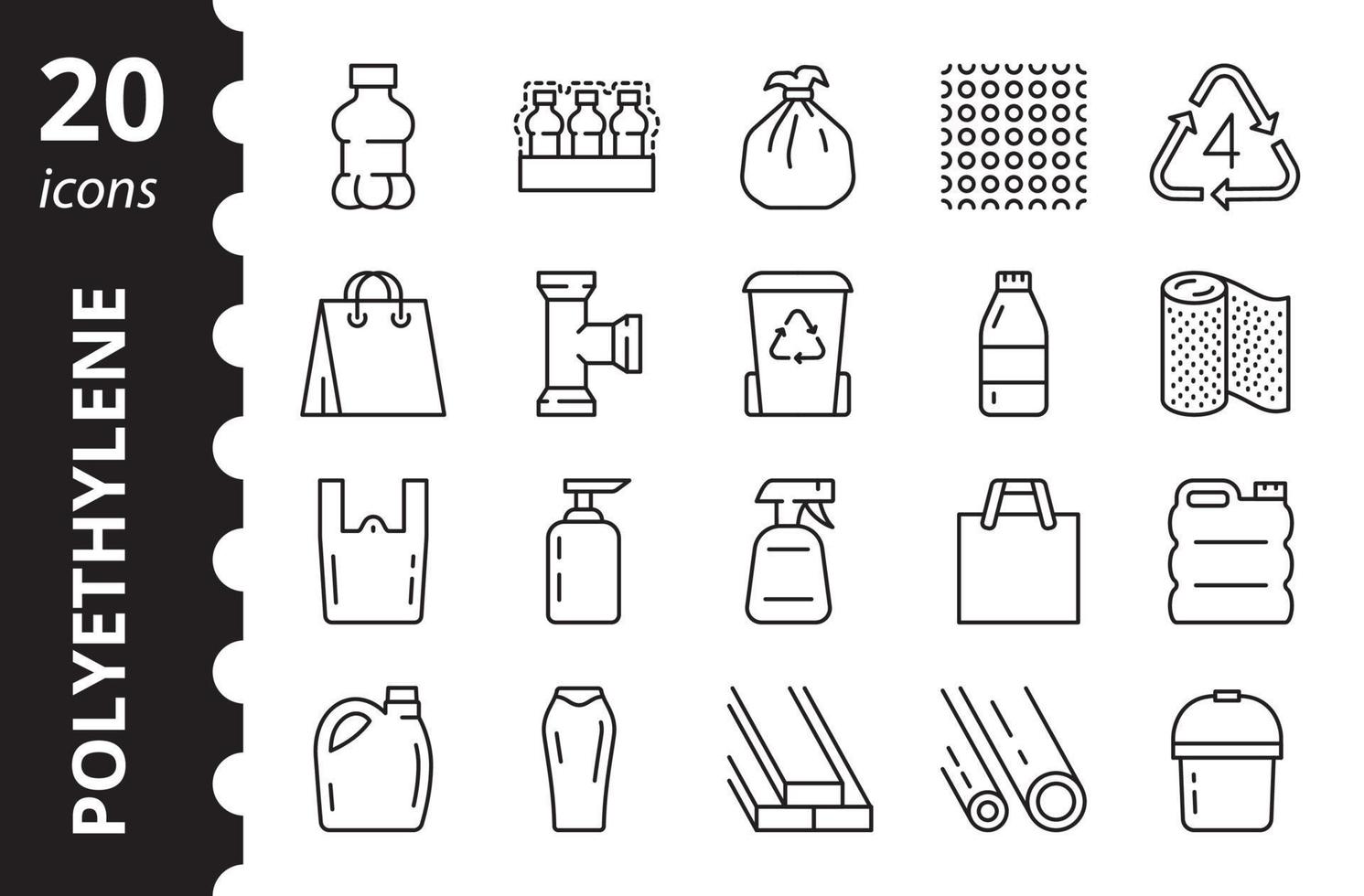 Low density polyethylene - linear icons set. Vector symbols.