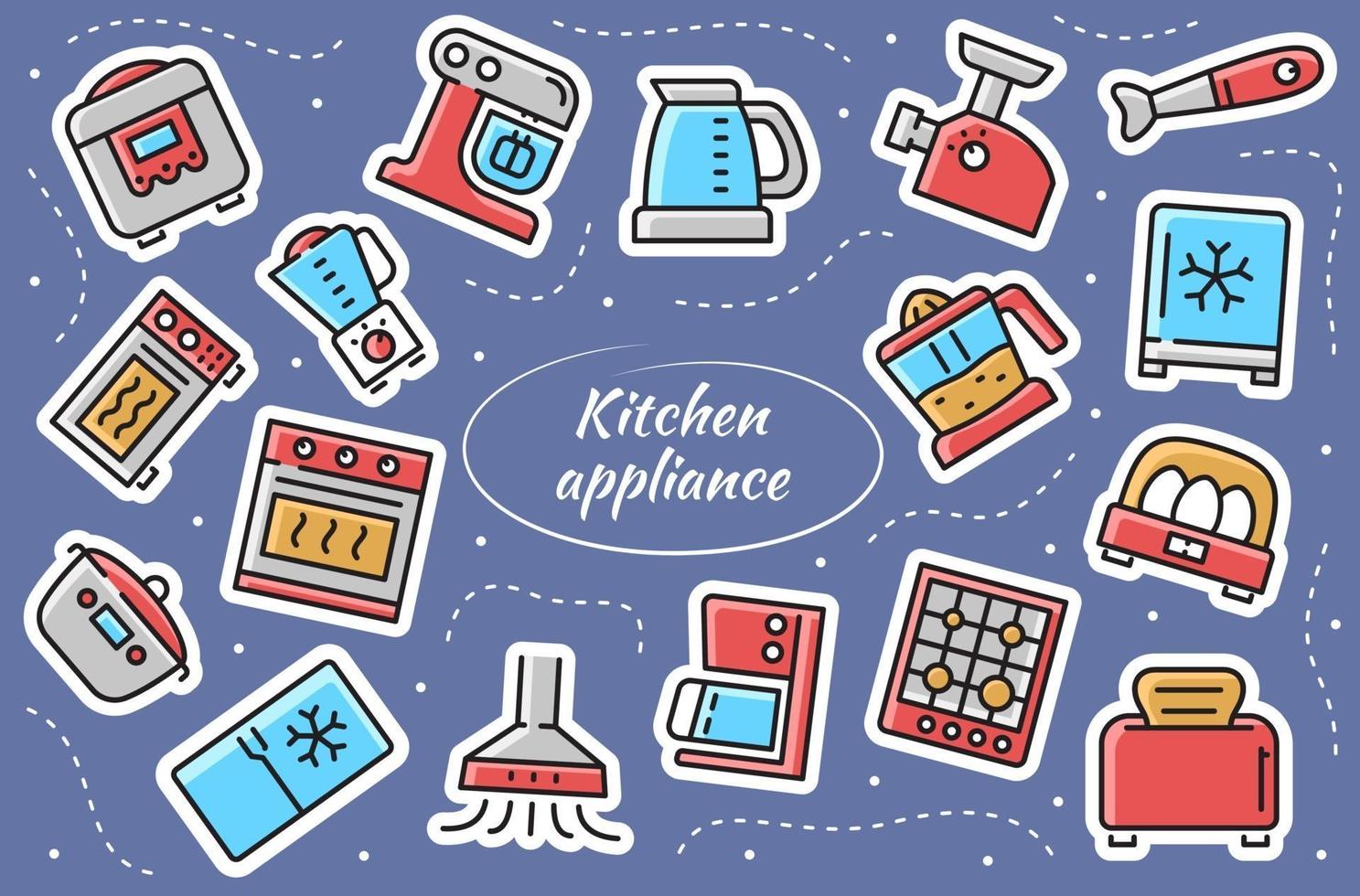 Kitchen Appliances - Stickers Set. Vector illustration.