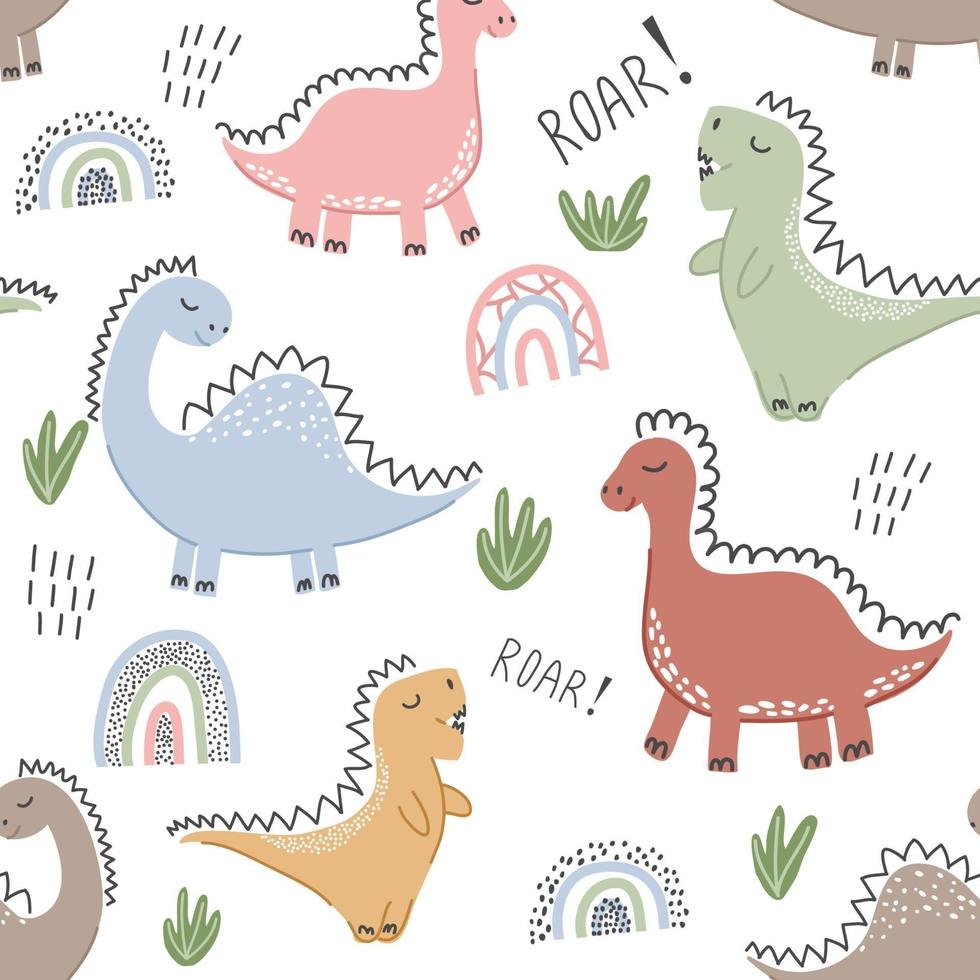 Children's seamless pattern with dinosaurs. vector