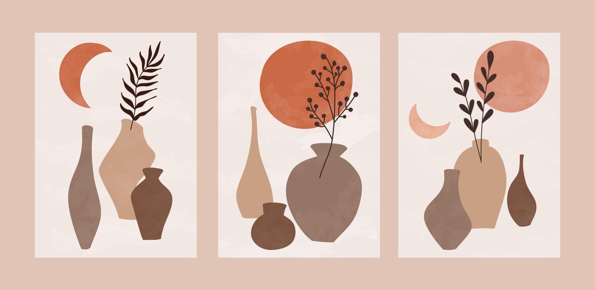 Abstract botanical poster set. vector