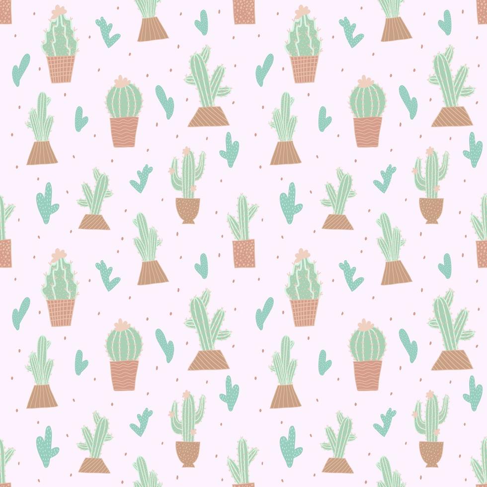 Seamless pattern with cute cactus vector