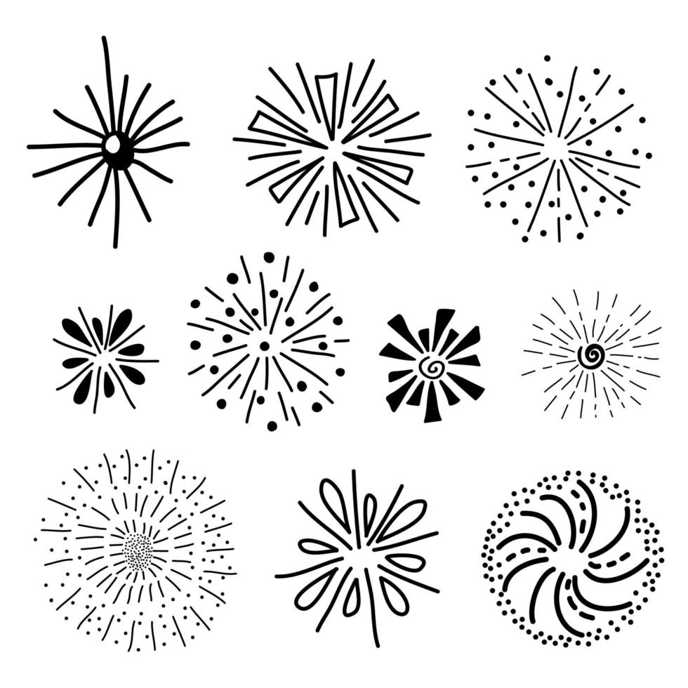 Dibujado a mano lindo dibujo doodle vector línea explosión y fuegos artificiales