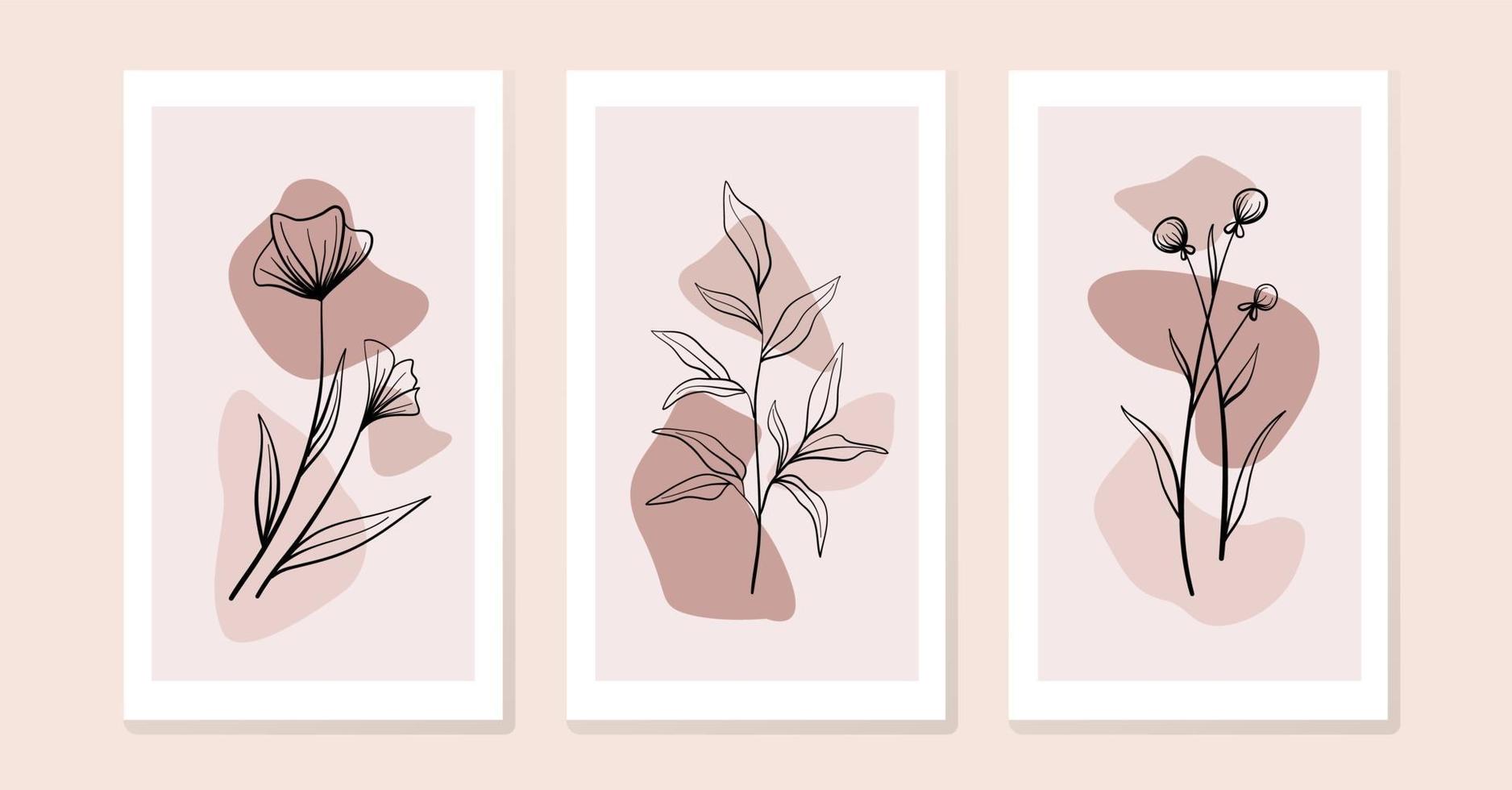 Set of compositions with flowers and leaves. vector