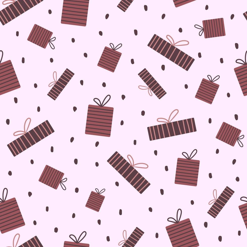 Vector seamless pattern with gift boxes in cartoon style.