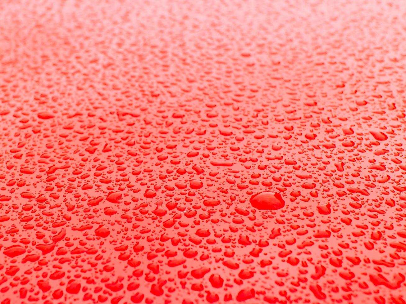 Rain drop on red surface. photo