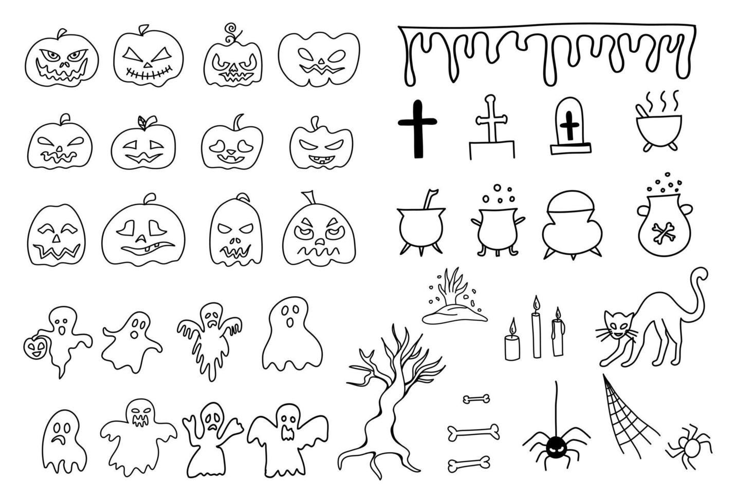 Set of Halloween doodle style vector on a white background.