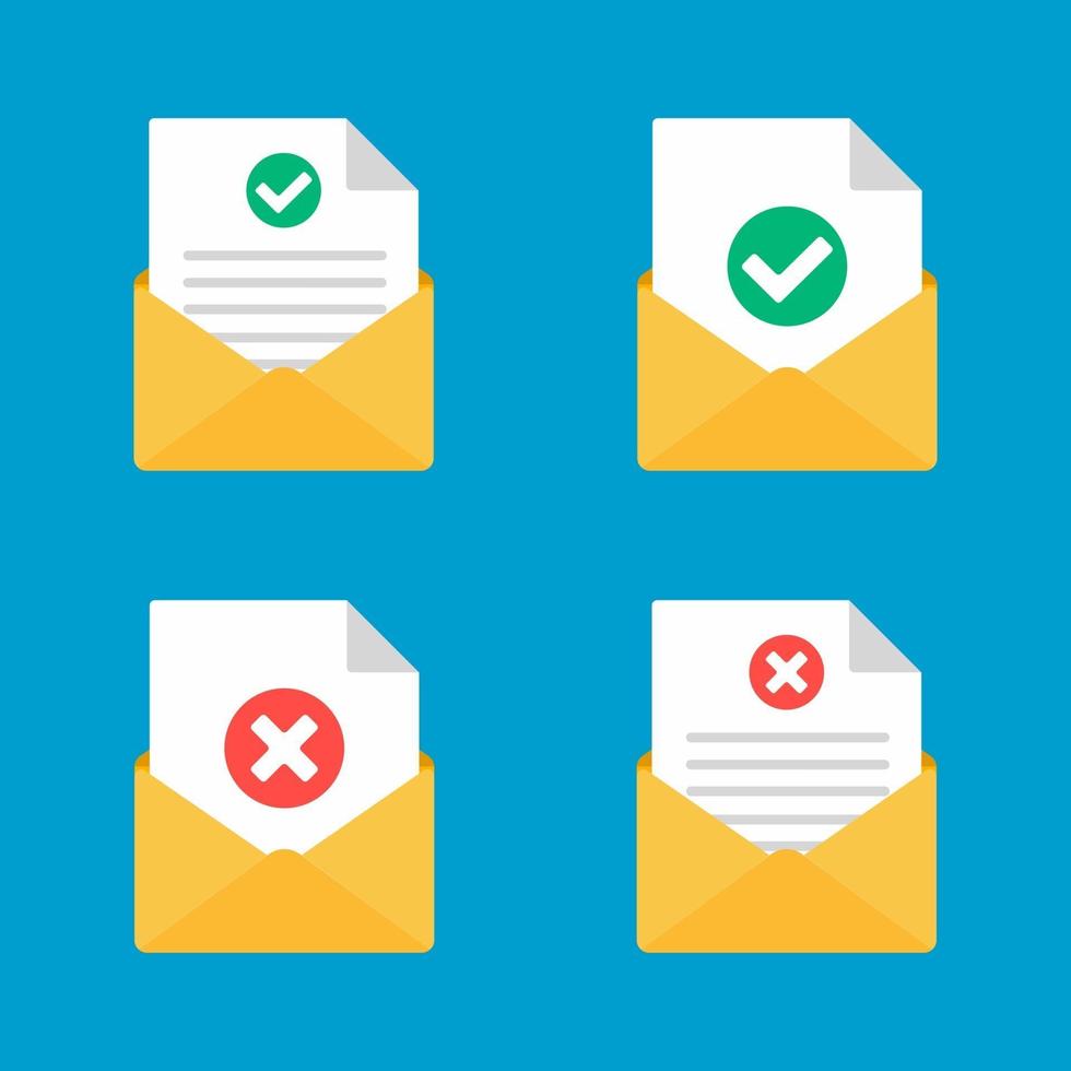 Envelope with document paper sheet  page check mark tick and cross vector