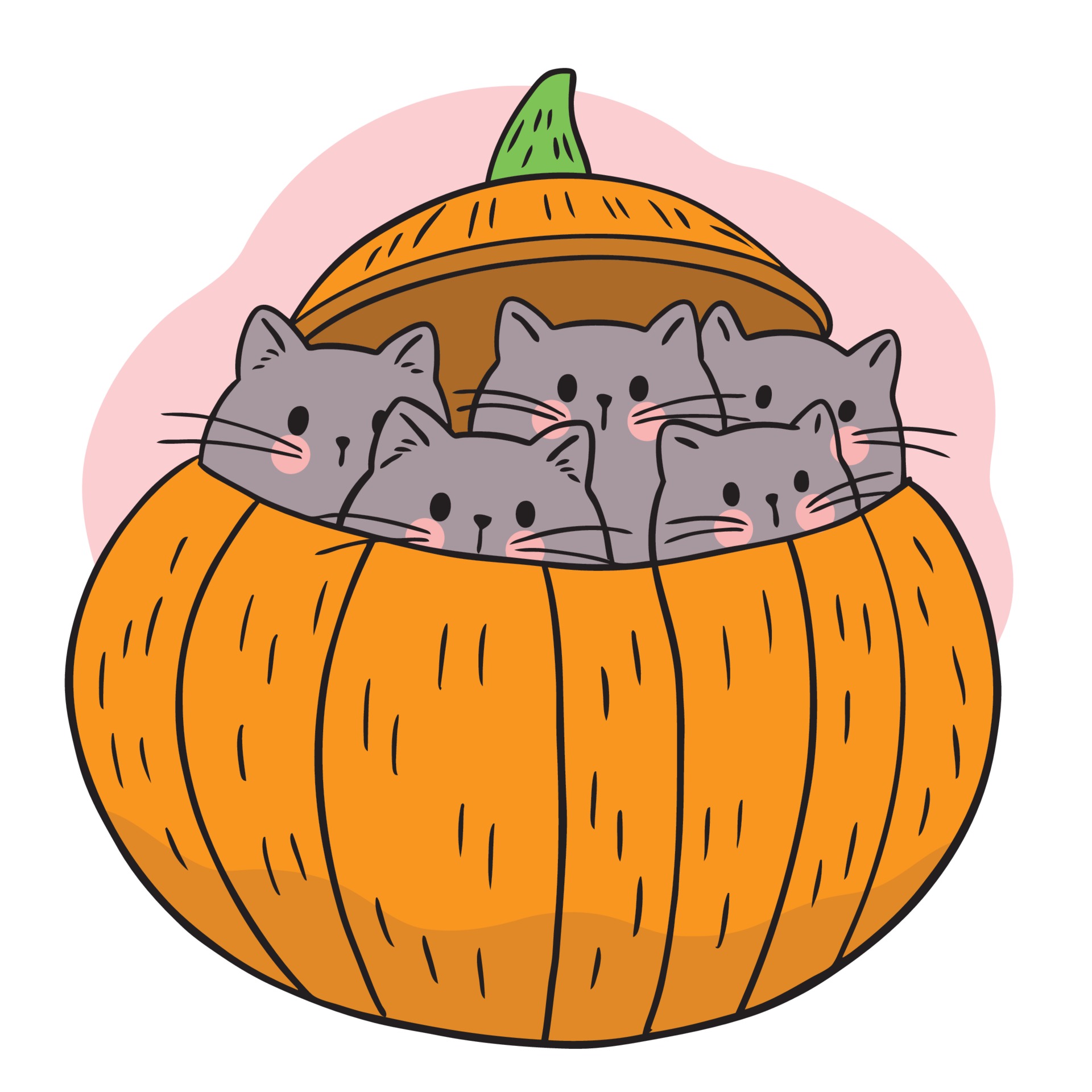 Hand draw cartoon cute Halloween black kitten inside pumpkin vector.  3137183 Vector Art at Vecteezy
