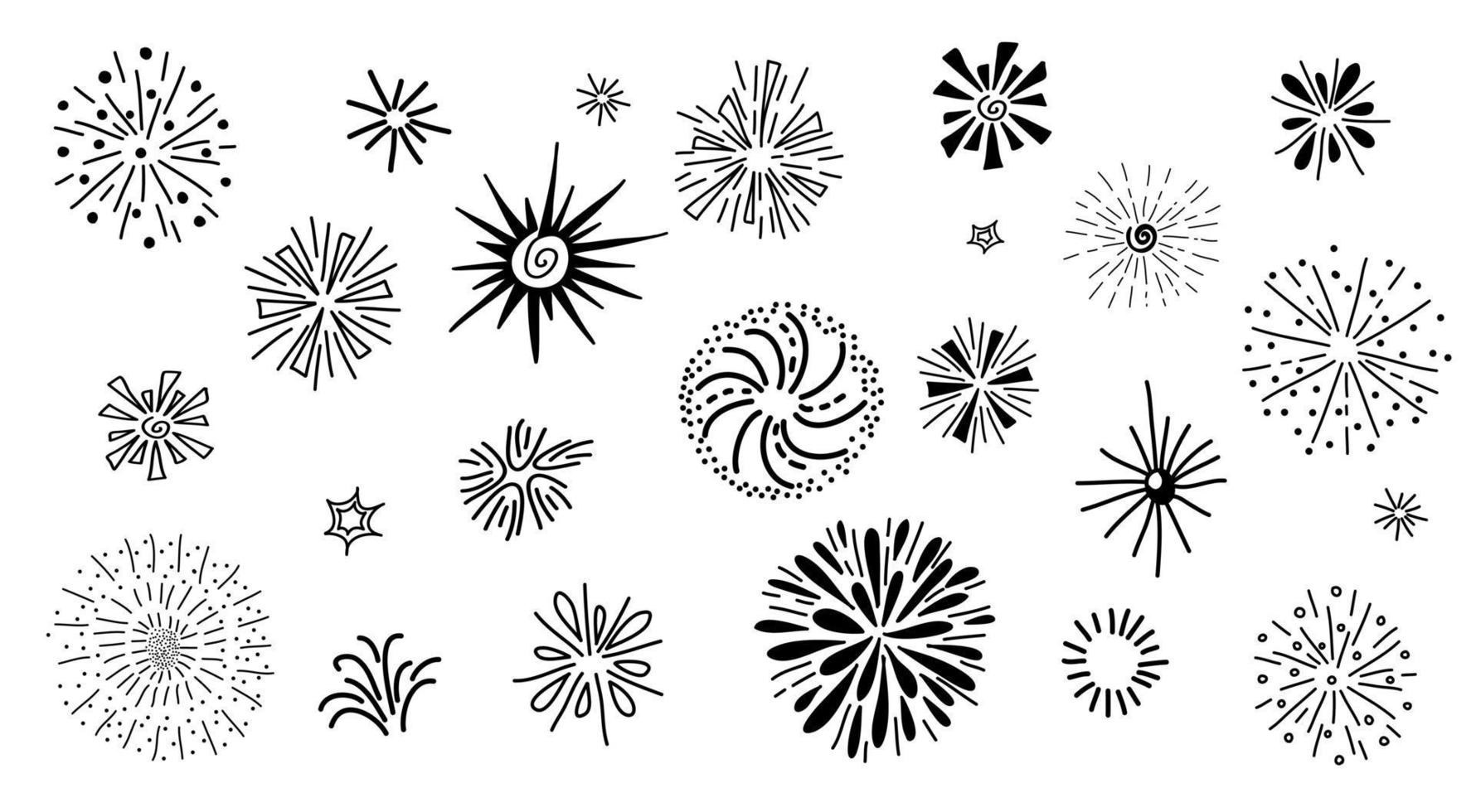 Hand drawn cute sketch doodle vector line burst and fireworks