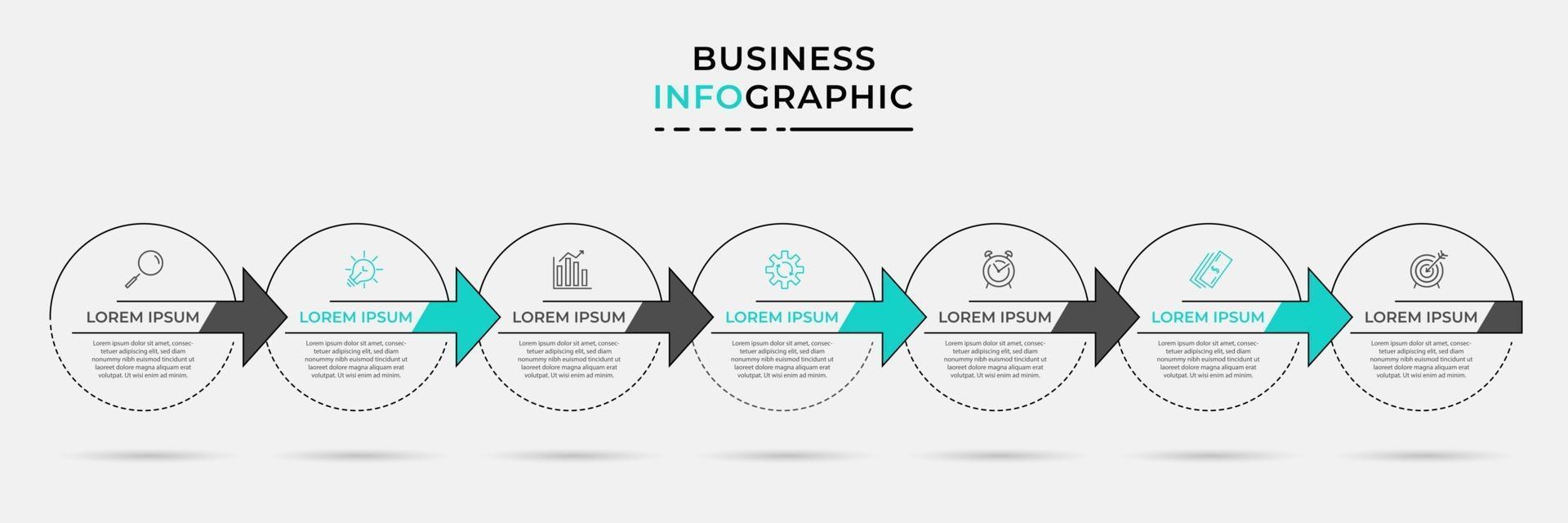 Plantilla de diseño infográfico con iconos y 7 opciones o pasos. vector