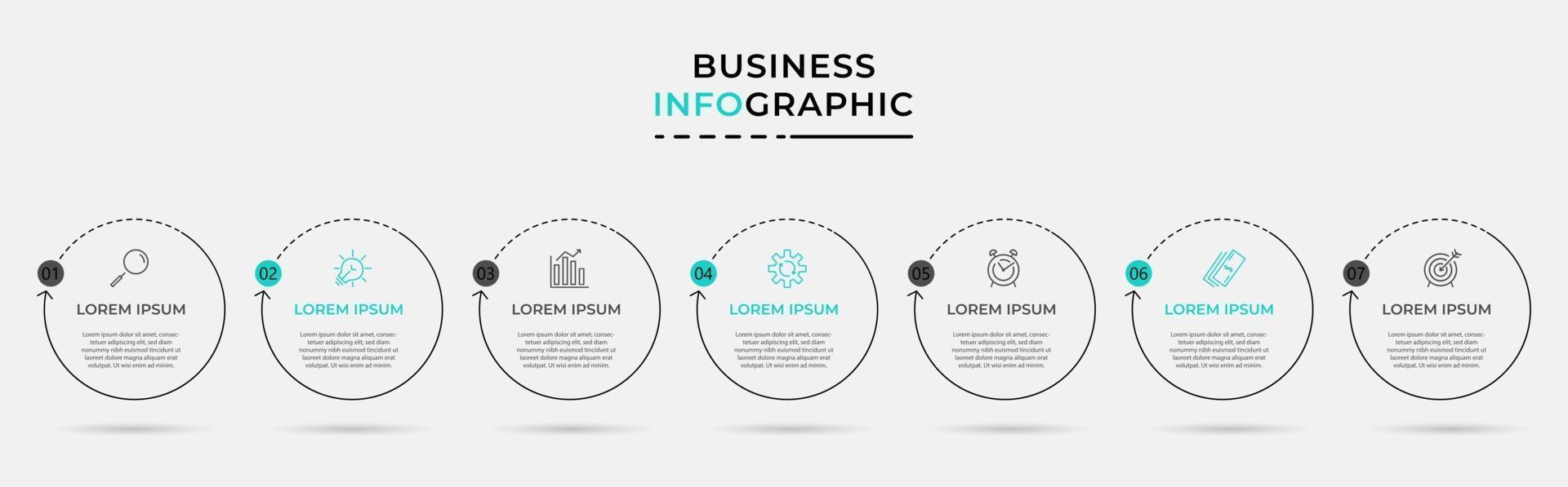 Plantilla de diseño infográfico con iconos y 7 opciones o pasos. vector