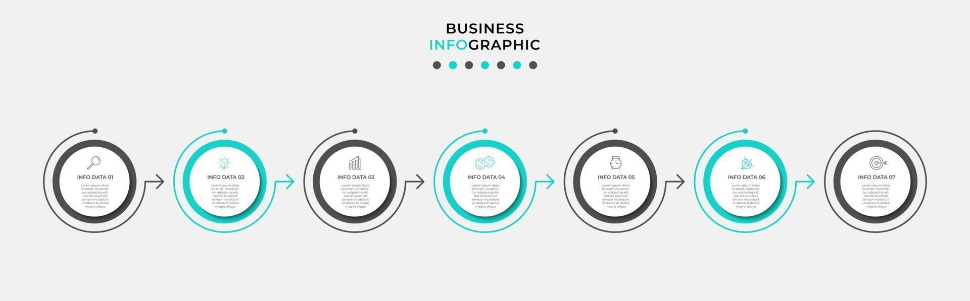 Plantilla de diseño infográfico con iconos y 7 opciones o pasos. vector