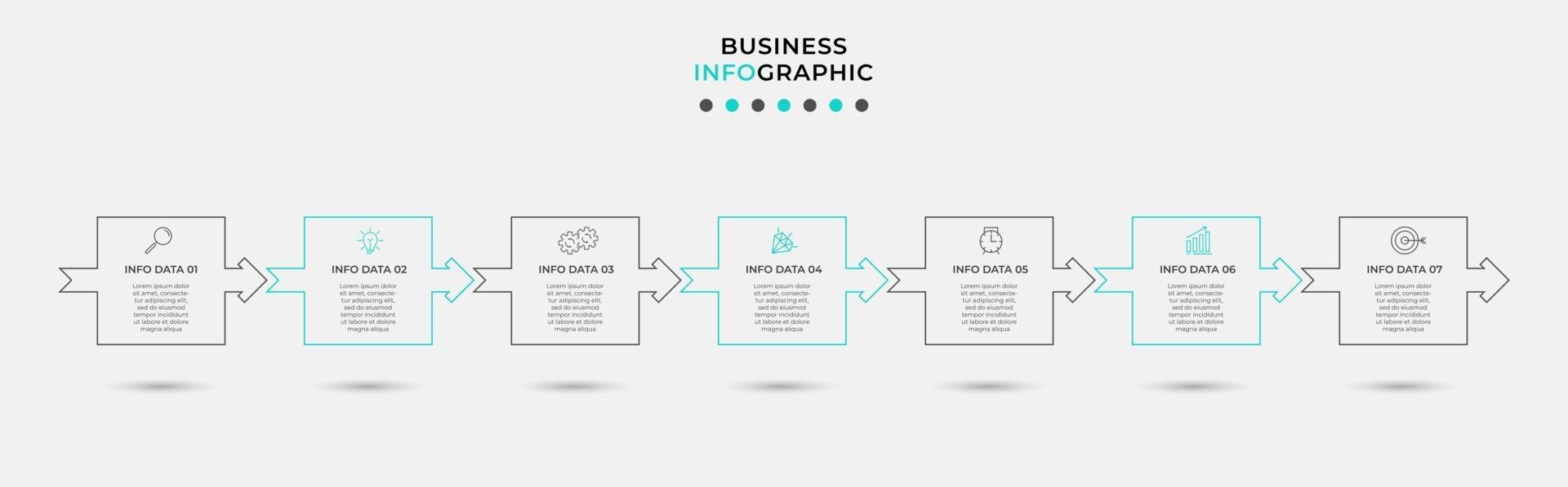 Plantilla de diseño infográfico con iconos y 7 opciones o pasos. vector