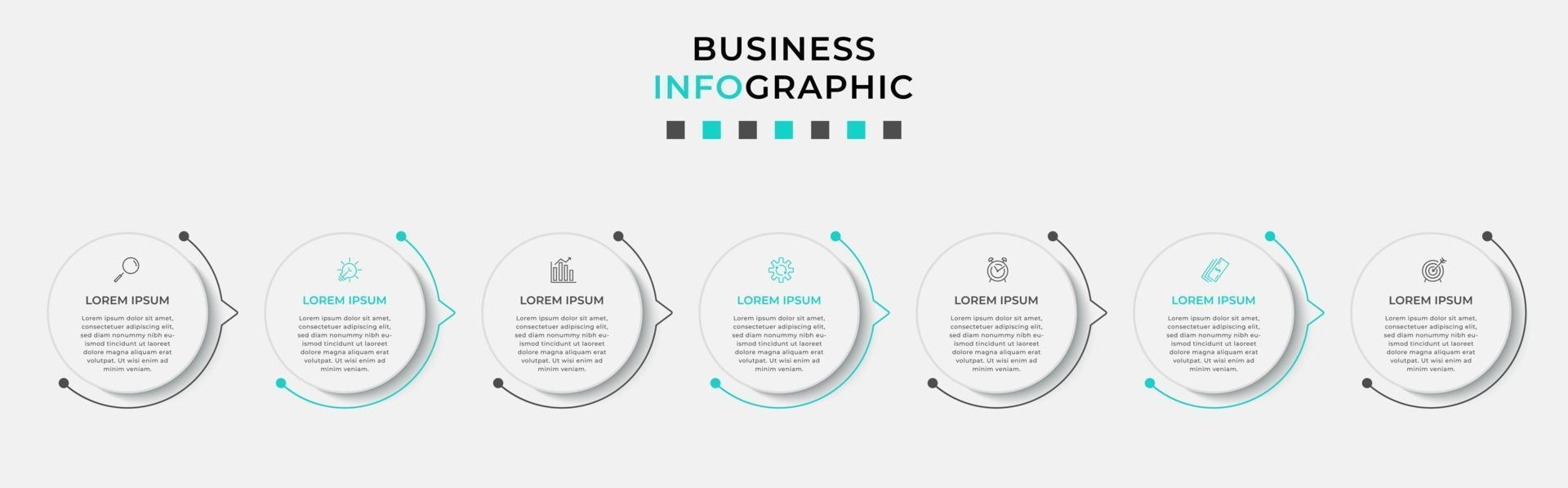 Plantilla de diseño infográfico con iconos y 7 opciones o pasos. vector