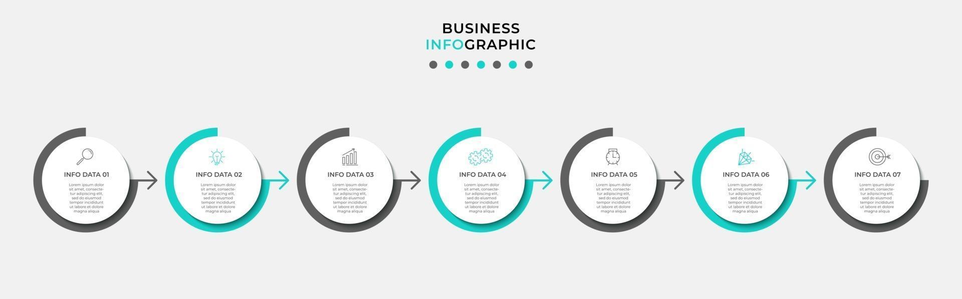 Plantilla de diseño infográfico con iconos y 7 opciones o pasos. vector