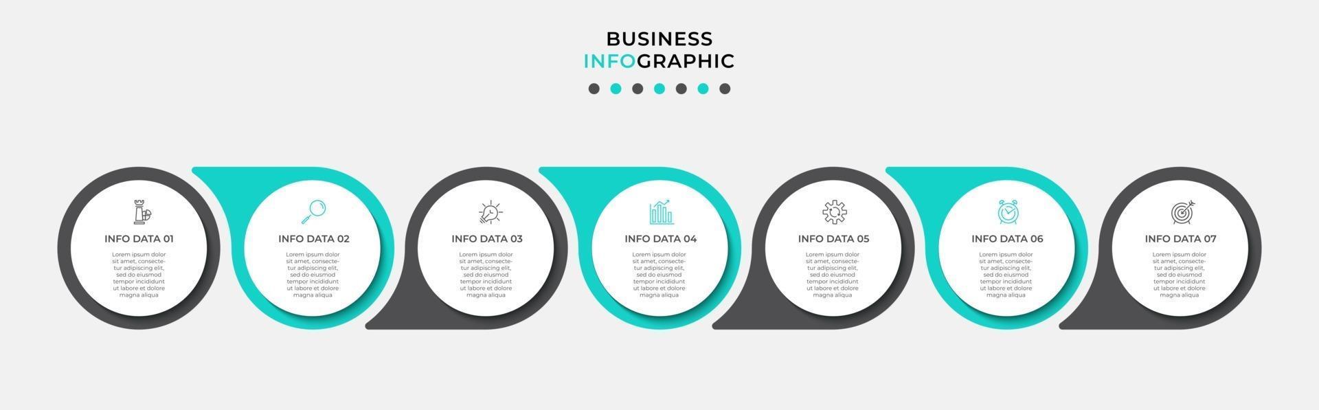 Plantilla de diseño infográfico con iconos y 7 opciones o pasos. vector