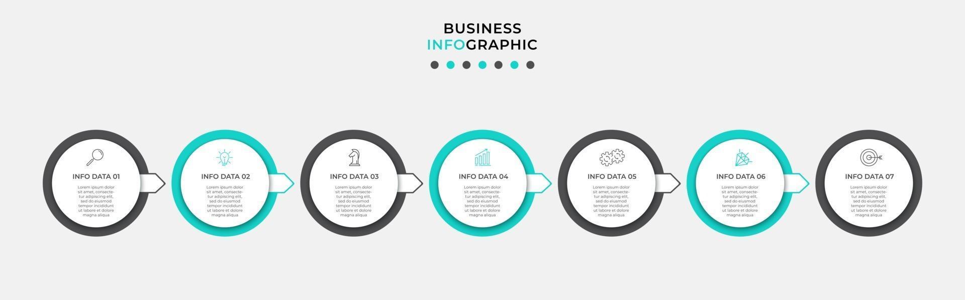 Plantilla de diseño infográfico con iconos y 7 opciones o pasos. vector