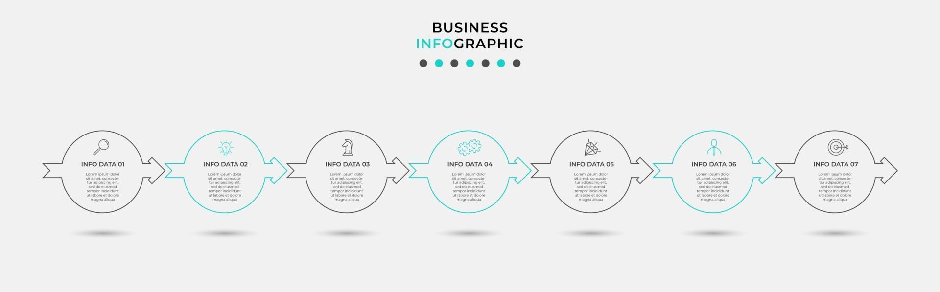 Plantilla de diseño infográfico con iconos y 7 opciones o pasos. vector