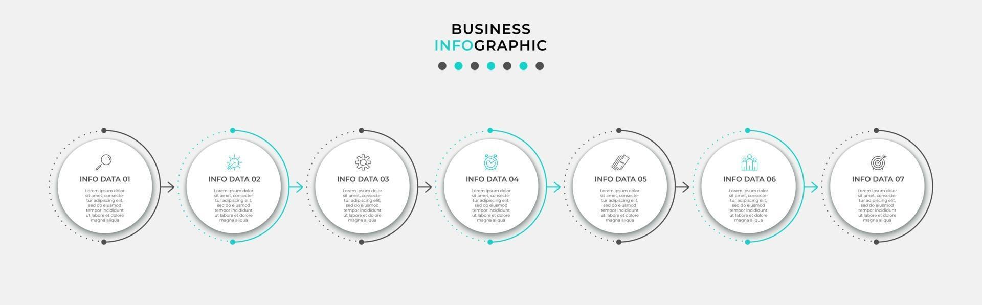 Plantilla de diseño infográfico con iconos y 7 opciones o pasos. vector