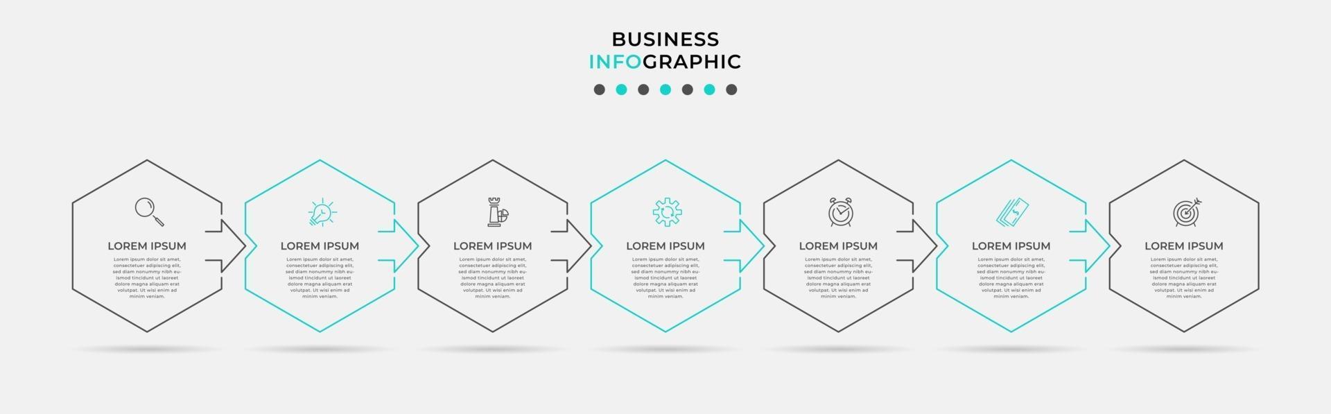 Plantilla de diseño infográfico con iconos y 7 opciones o pasos. vector