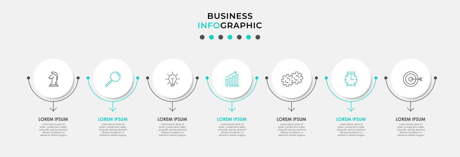 Plantilla de diseño infográfico con iconos y 7 opciones o pasos. vector