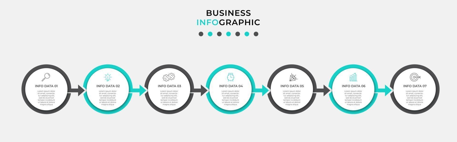 Plantilla de diseño infográfico con iconos y 7 opciones o pasos. vector