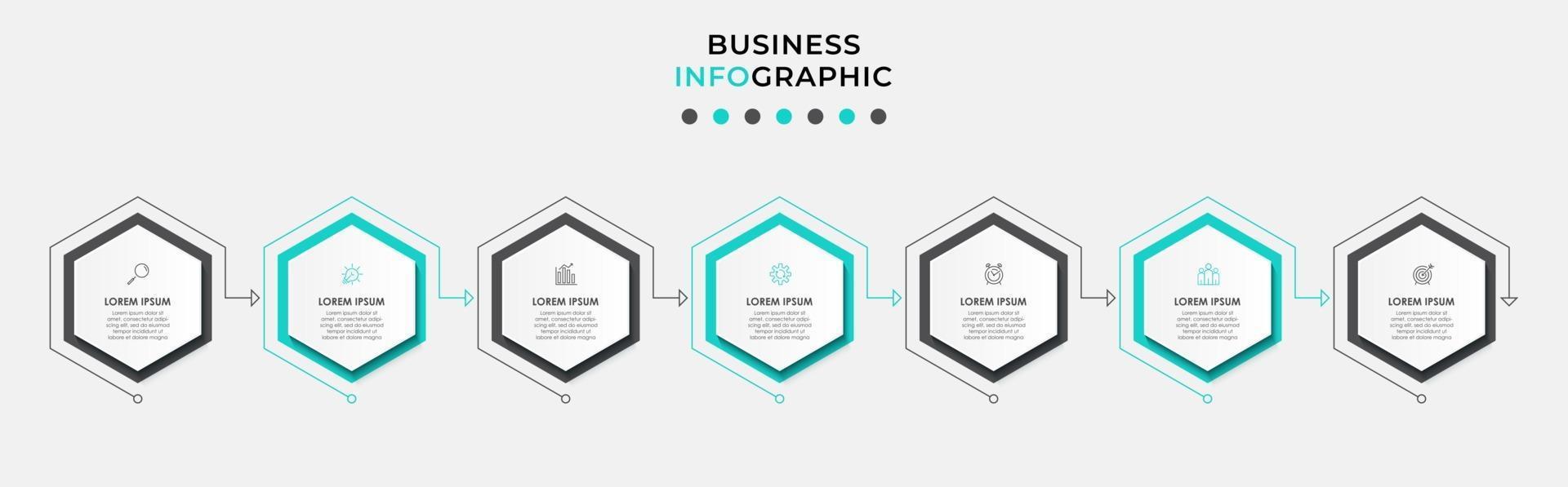 Plantilla de diseño infográfico con iconos y 7 opciones o pasos. vector