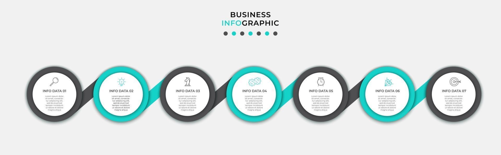 Plantilla de diseño infográfico con iconos y 7 opciones o pasos. vector