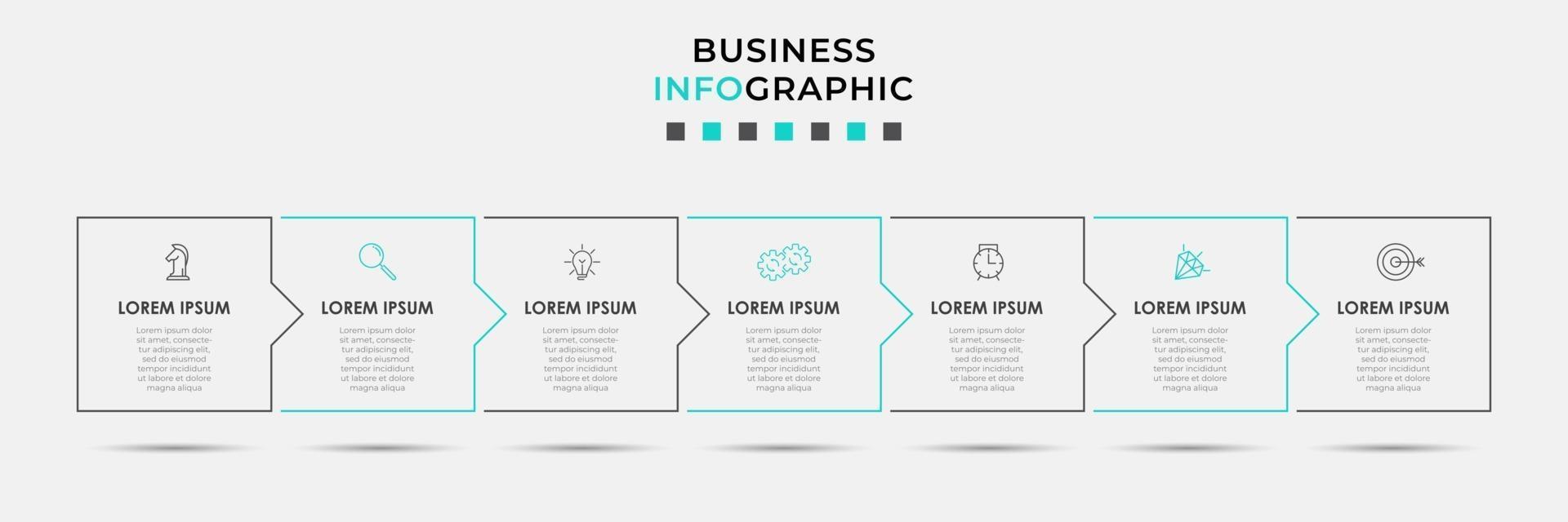 Plantilla de diseño infográfico con iconos y 7 opciones o pasos. vector