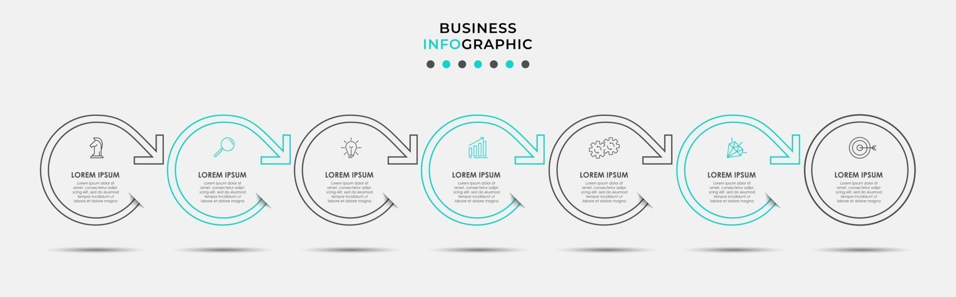 Plantilla de diseño infográfico con iconos y 7 opciones o pasos. vector