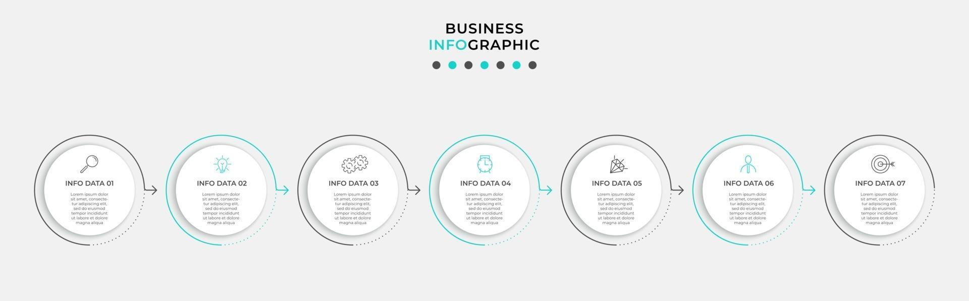 Plantilla de diseño infográfico con iconos y 7 opciones o pasos. vector