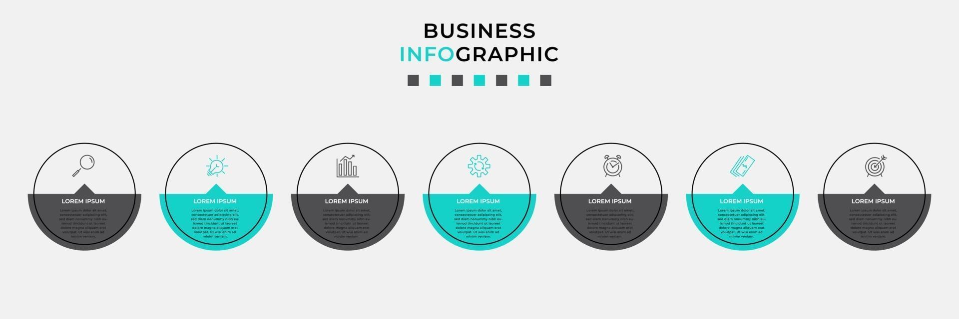 Plantilla de diseño infográfico con iconos y 7 opciones o pasos. vector